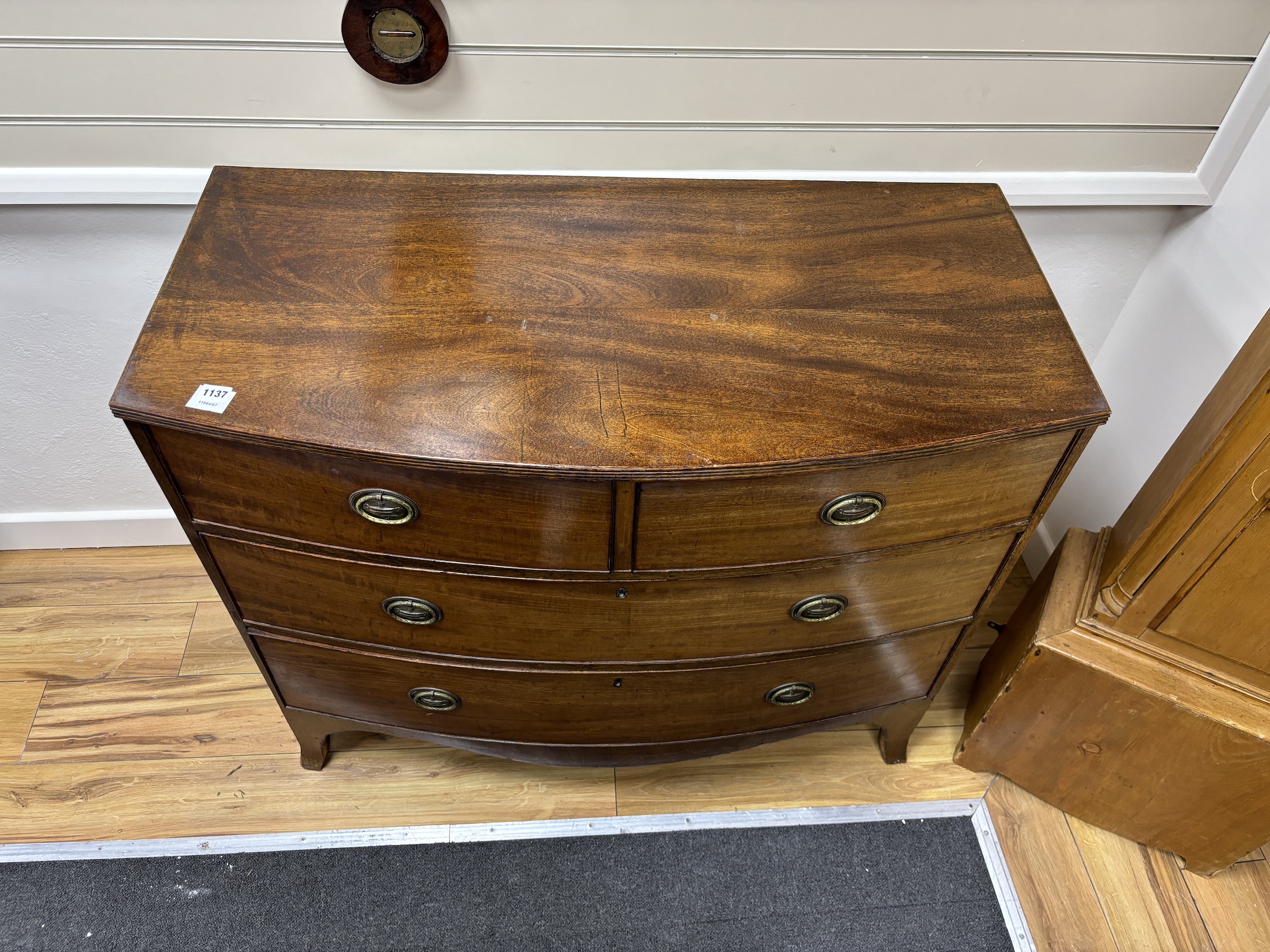 A Regency mahogany bowfront chest, width 106cm, depth 52cm, height 89cm